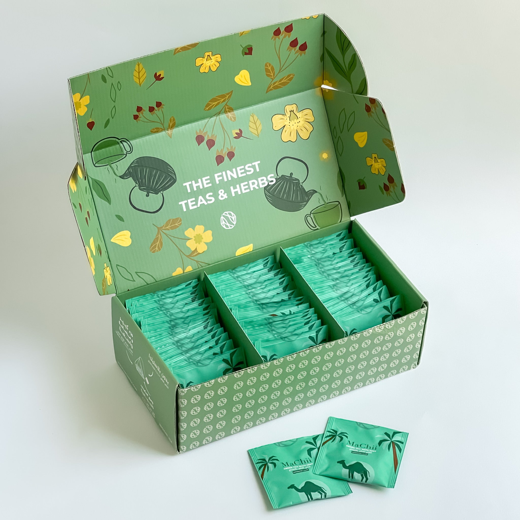 50 green tea with mint envelopes tea bags in a bulk green machii wholesale box